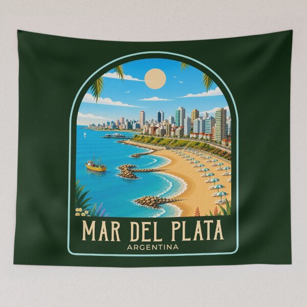 Item preview, Mar del Plata Vintage Travel Illustration designed and sold by HomeLivingCo.