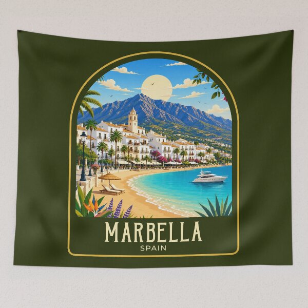 Item preview, Marbella Vintage Travel Illustration designed and sold by HomeLivingCo.