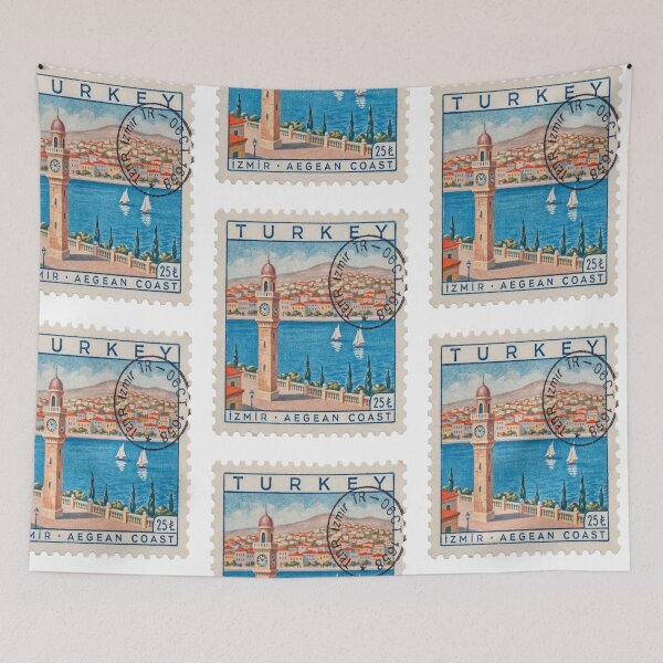 Aperçu de l'œuvre Timbre-poste autocollant de voyage Izmir, Turquie, côte égéenne créée et vendue par stickercuffs.