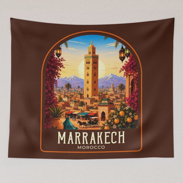 Item preview, Marrakech Vintage Travel Illustration designed and sold by HomeLivingCo.
