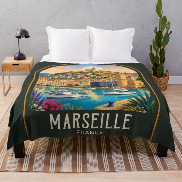 Item preview, Marseille Vintage Travel Illustration designed and sold by HomeLivingCo.