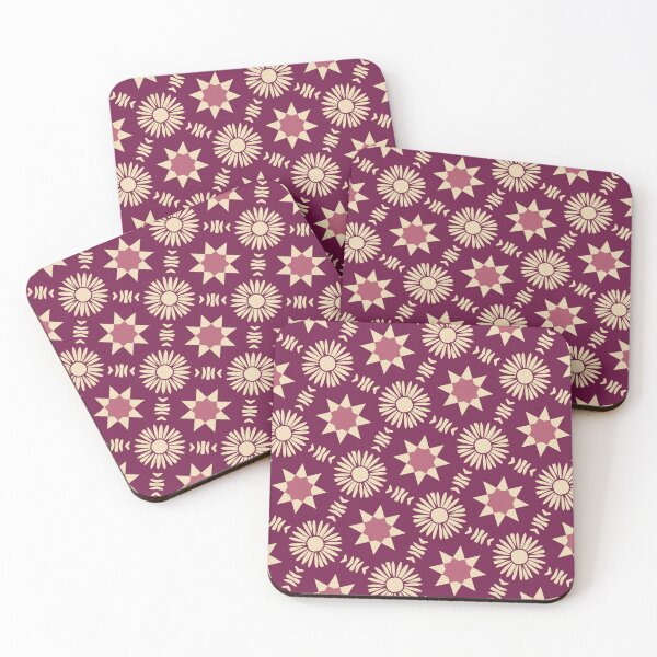 Item preview, Boho Floral and Star Geometric Pattern in Burgundy And Beige  designed and sold by SweetLilith.