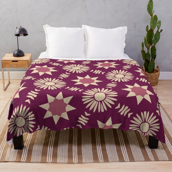 Item preview, Boho Floral and Star Geometric Pattern in Burgundy And Beige designed and sold by SweetLilith.