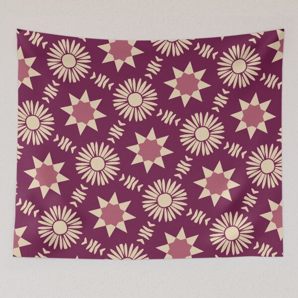 Item preview, Boho Floral and Star Geometric Pattern in Burgundy And Beige  designed and sold by SweetLilith.