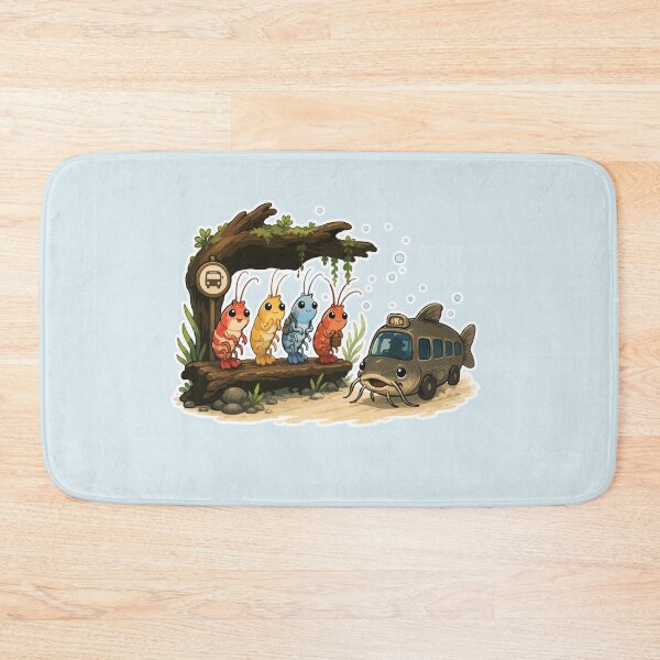Item preview, Shrimp Bus Stop Sticker Cute Aquarium Shrimp Waiting for the Fish Bus designed and sold by SimplePoDesign.