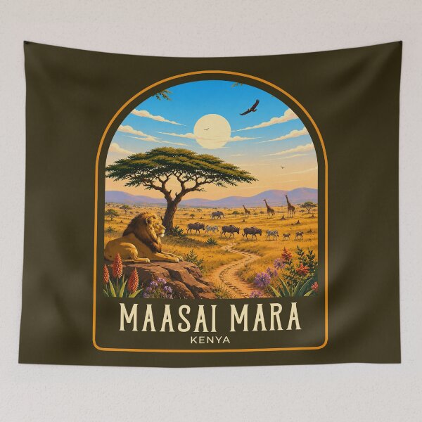Item preview, Maasai Mara Vintage Travel Illustration designed and sold by HomeLivingCo.