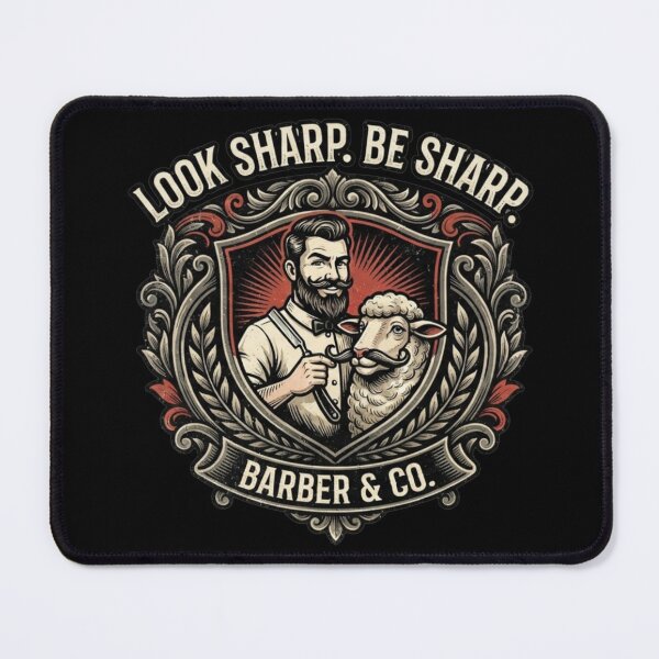 Item preview, Vintage Barber Shop Quote Look Sharp Be Sharp Hipster Sheep Design designed and sold by thoughtswear.