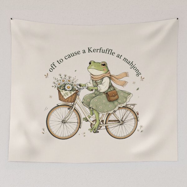 Item preview, Off to Cause a Kerfuffle Shirt, Funny Frog Riding Bike Graphic Tee, Mahjong Meme Shirt designed and sold by Sprinkle12345.