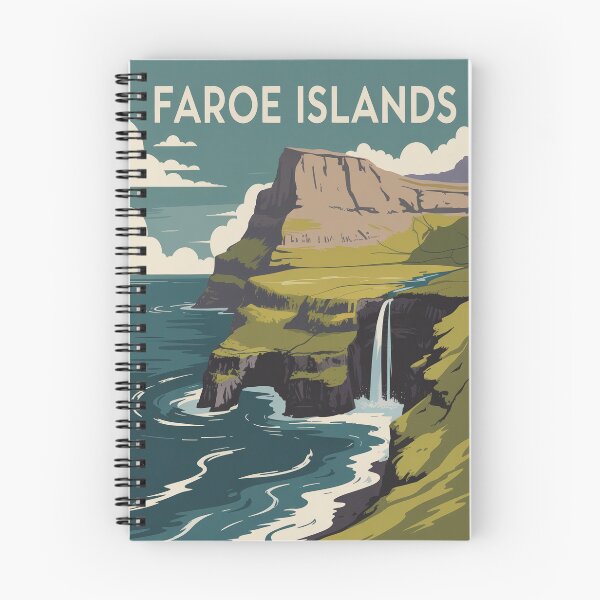 Item preview, Faroe Islands Waterfall Coast Retro Travel Poster | Mid Century Modern Nordic Landscape Wall Art designed and sold by Tamas Das.