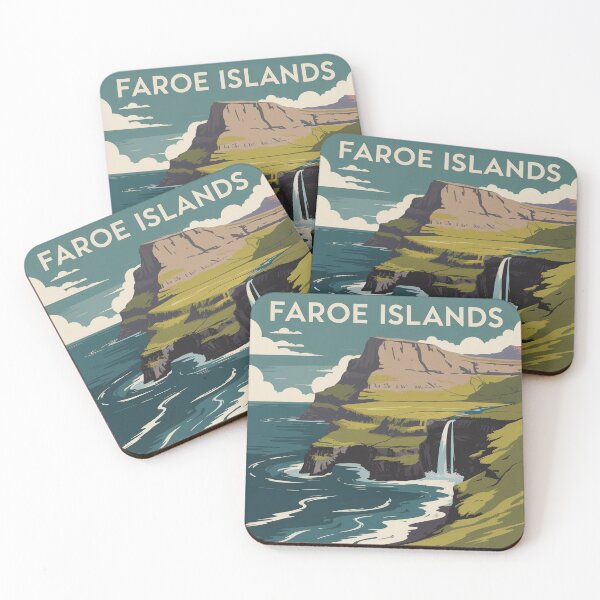 Item preview, Faroe Islands Waterfall Coast Retro Travel Poster | Mid Century Modern Nordic Landscape Wall Art designed and sold by Tamas Das.