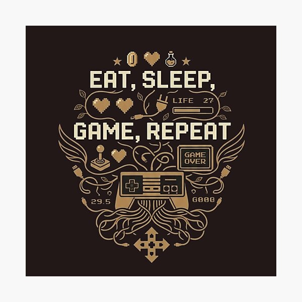 Item preview, Eat Sleep Game Repeat Retro 8-Bit Gaming Typography designed and sold by Dream Weave Studio.