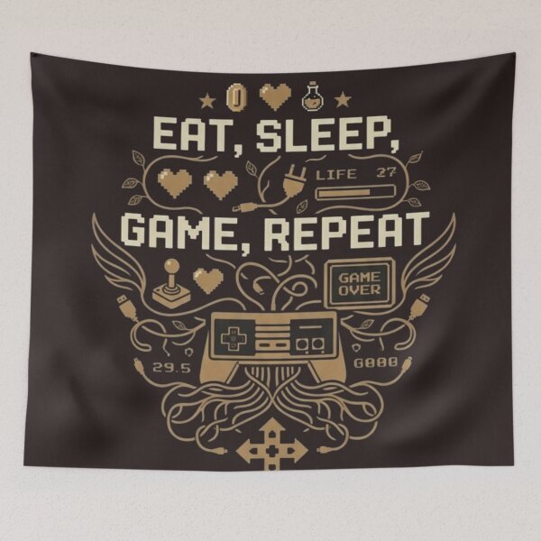 Item preview, Eat Sleep Game Repeat Retro 8-Bit Gaming Typography designed and sold by Dream Weave Studio.
