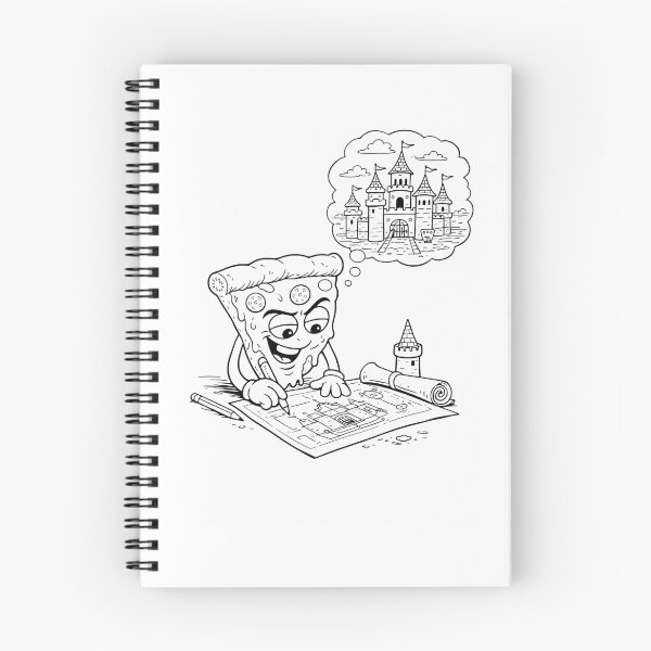 Item preview,  Funny Pizza Architect Cartoon Dream Castle Blueprint Black and White Illustration designed and sold by ComedyInkFactor.