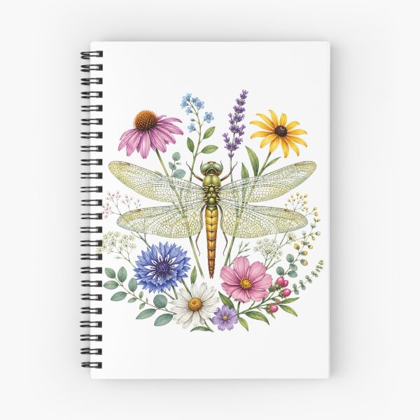 Item preview, Botanical Dragonfly & wild flowers-vintage cottagecore Nature art designed and sold by Hadderstyle.