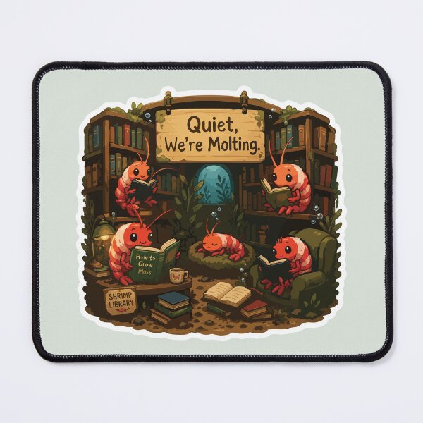 Item preview, Quiet, We're Molting – Funny Shrimp Aquarium Library designed and sold by SimplePoDesign.