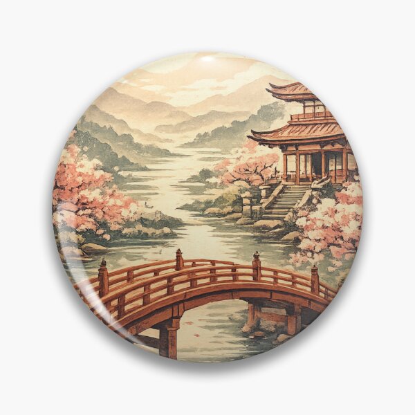 Item preview, Japanese Pagoda Temple with Cherry Blossoms - Asian Landscape Art designed and sold by irfanshikh.