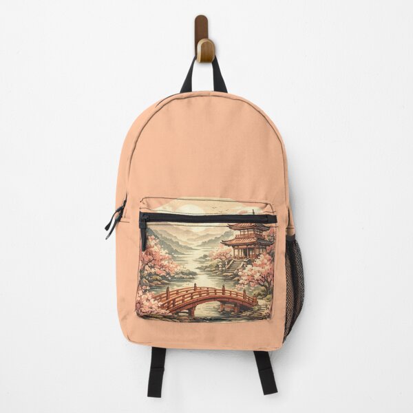 Item preview, Japanese Pagoda Temple with Cherry Blossoms - Asian Landscape Art designed and sold by irfanshikh.