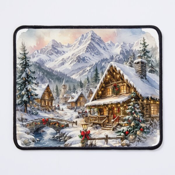 Item preview, Cozy Christmas Mountain Village | Snowy Log Cabin Winter Scene | Rustic Holiday Home Decor designed and sold by PureHopeStudio.