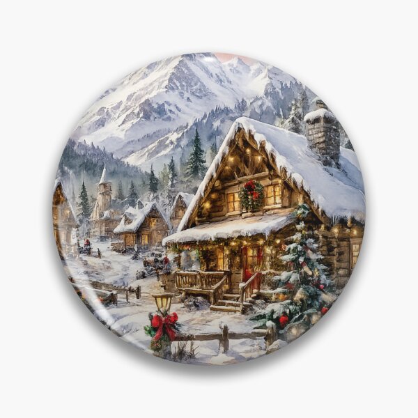 Item preview, Cozy Christmas Mountain Village | Snowy Log Cabin Winter Scene | Rustic Holiday Home Decor designed and sold by PureHopeStudio.