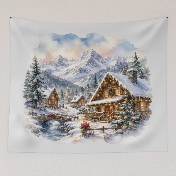 Item preview, Cozy Christmas Mountain Village | Snowy Log Cabin Winter Scene | Rustic Holiday Home Decor designed and sold by PureHopeStudio.