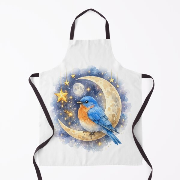 Item preview, Bluebird Lover Crescent Moon Watercolor | Magical Bluebird Bird Art designed and sold by Dinaelsherkawy.