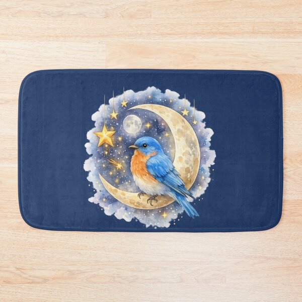 Item preview, Bluebird Lover Crescent Moon Watercolor | Magical Bluebird Bird Art designed and sold by Dinaelsherkawy.