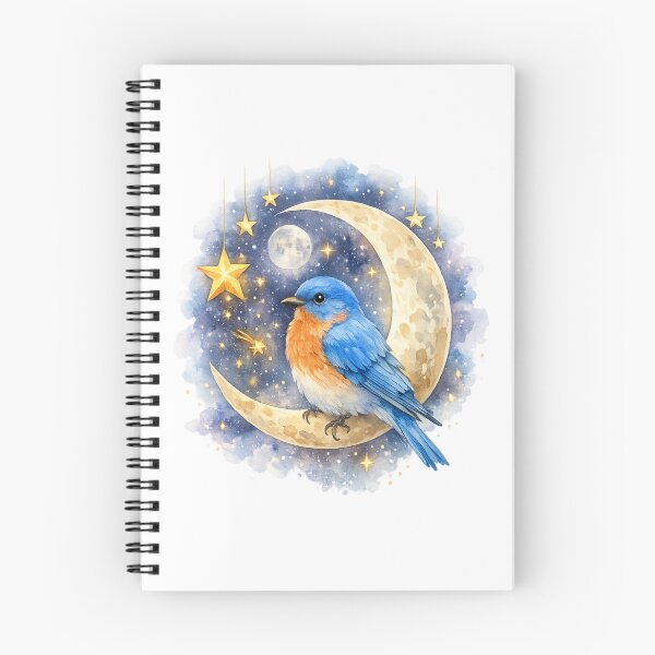 Item preview, Bluebird Lover Crescent Moon Watercolor | Magical Bluebird Bird Art designed and sold by Dinaelsherkawy.
