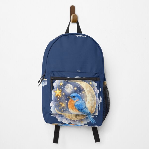 Item preview, Bluebird Lover Crescent Moon Watercolor | Magical Bluebird Bird Art designed and sold by Dinaelsherkawy.