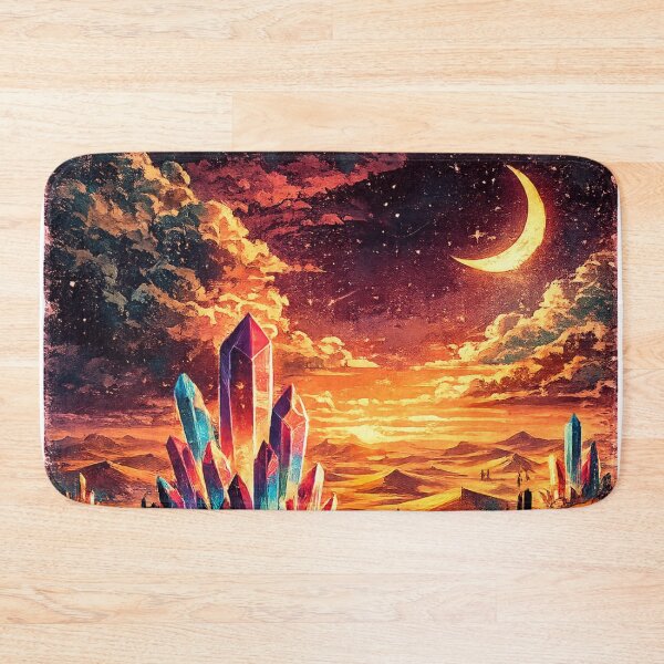 Item preview, Alien Desert Night with Glowing Crystals and Crescent Moon designed and sold by irfanshikh.