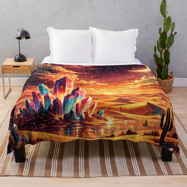 Item preview, Alien Desert Night with Glowing Crystals and Crescent Moon designed and sold by irfanshikh.