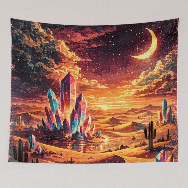Item preview, Alien Desert Night with Glowing Crystals and Crescent Moon designed and sold by irfanshikh.