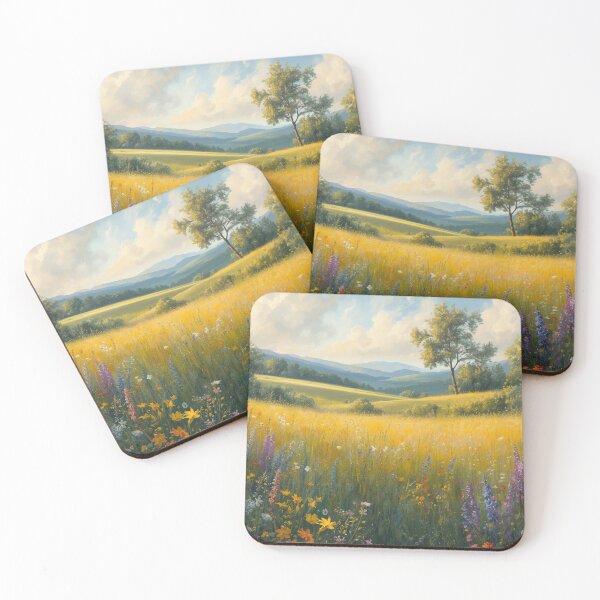 Item preview, Golden Wildflower Meadow Landscape Illustration designed and sold by ThatSurreyLife.