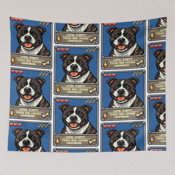 Item preview, Loyal Staffy Pixel Art Trading Card designed and sold by BestFriendTees.