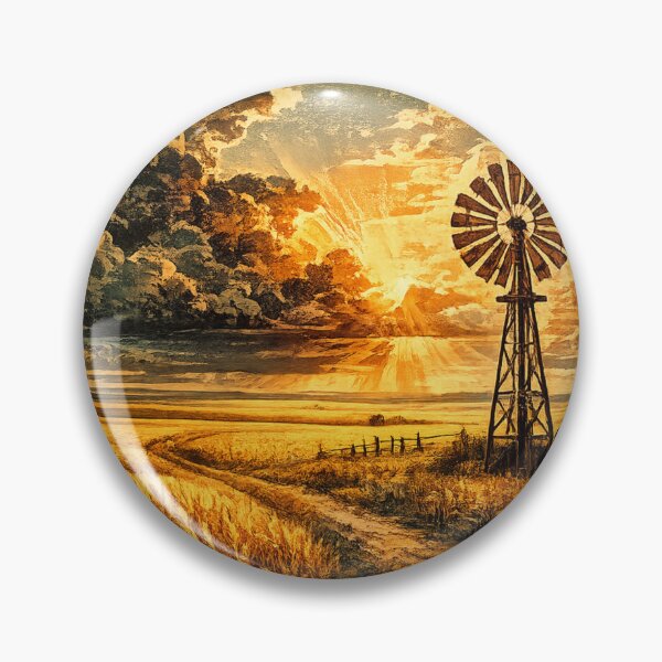 Item preview, Rural Windmill Prairie Sunset - Vintage Landscape Art designed and sold by irfanshikh.