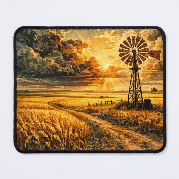 Item preview, Rural Windmill Prairie Sunset - Vintage Landscape Art designed and sold by irfanshikh.