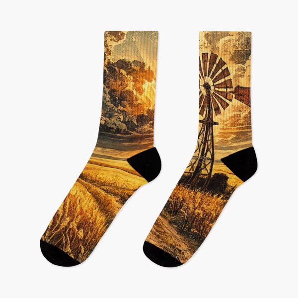 Item preview, Rural Windmill Prairie Sunset - Vintage Landscape Art designed and sold by irfanshikh.