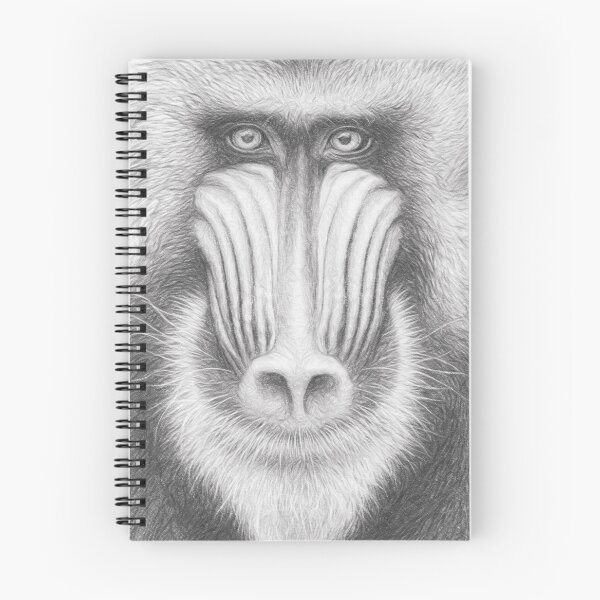 Item preview, Male Mandrill Graphite Pencil Sketch | Black and White Primate Wildlife Portrait Art designed and sold by Leon Woods Pencil Art.