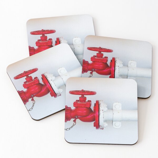 Item preview, Red Fire Valve And Pipe Connection Mounted On White Wall Industrial Fire Safety Plumbing Fixture designed and sold by Nmallia.