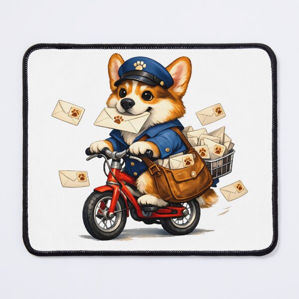 Item preview, Corgi Mail Carrier Riding a Tiny Bicycle Cute Dog Illustration designed and sold by builtforyou.
