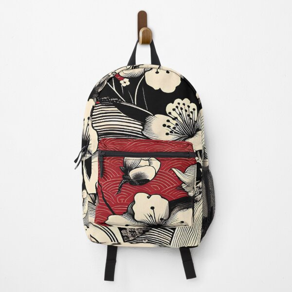 Item preview, Crimson Harmony: Japanese Floral Art with Traditional Wave Motif designed and sold by LiveLearnCreate.