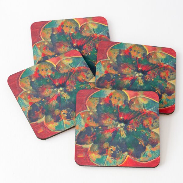 Item preview, Impressionist Abstract Deep Teal and Red Hibiscus Flower designed and sold by BalkanBloom.
