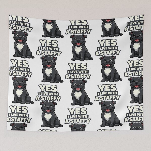 Item preview, Yes I Live With A Staffy designed and sold by BestFriendTees.