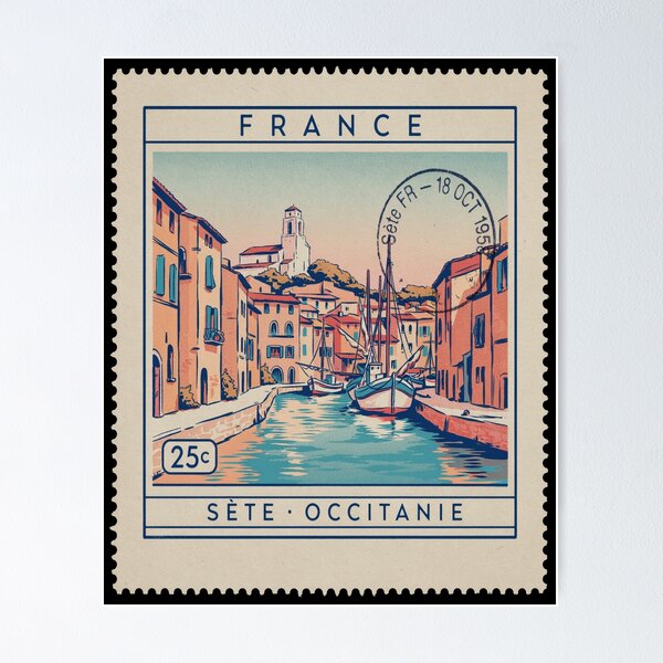 Item preview, Sète France Occitanie Coast Postage Stamp Travel Sticker designed and sold by stickercuffs.