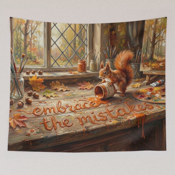 Item preview, Embrace The Mistakes Spilled Orange Paint Red Squirrel Art designed and sold by Englandbear.