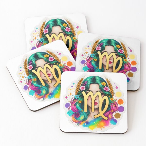 Item preview, Colorful Virgo Girl Floral Rainbow Kawaii Zodiac Art designed and sold by Zodiac Celestial Art.