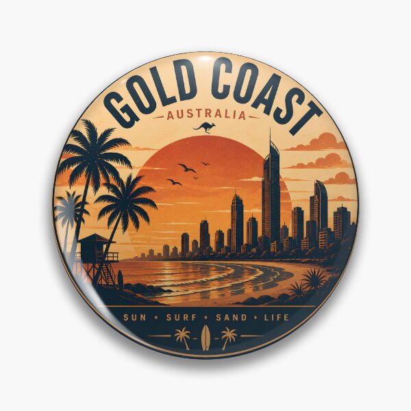 Item preview, Retro Gold Coast Australia Beach Skyline Vintage Travel Badge designed and sold by TAOptimus .