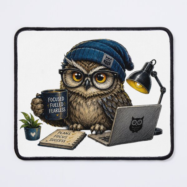 Item preview, Focused Owl Coffee Workspace Sticker designed and sold by PremVerse.