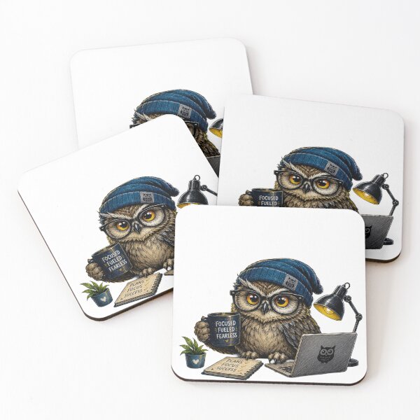 Item preview, Focused Owl Coffee Workspace Sticker designed and sold by PremVerse.