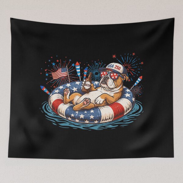 Item preview, Patriotic English Bulldog Beer Floatie USA Flag 4th of July designed and sold by SylviaYLaughlin.