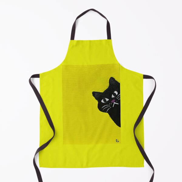 Item preview, Cute Peeking Black Cat Yellow Folk Art Painting designed and sold by Colors by Ri.